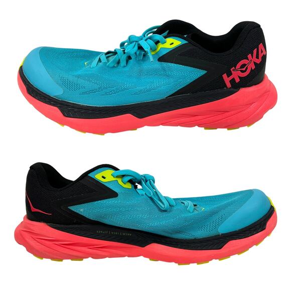 Hoka One Zinal Trail Running Shoe Women's 10.5 B Black/Blue/Pink/Solpink Sneaker - Picture 2 of 16